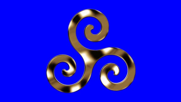 Golden Druidism Symbol Blue Screen Background — 图库视频影像