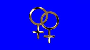 Golden Lesbian Symbol on a Blue Screen Background