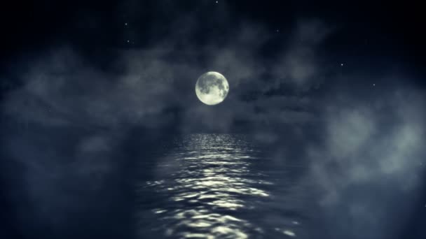 Ocean Full Moon Starring Night Seamless Loop — Stock Video