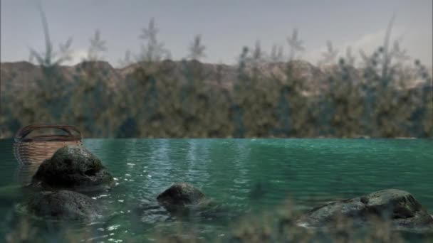 在尼罗河中漂浮的芦苇筐中的摩西宝宝 — 图库视频影像