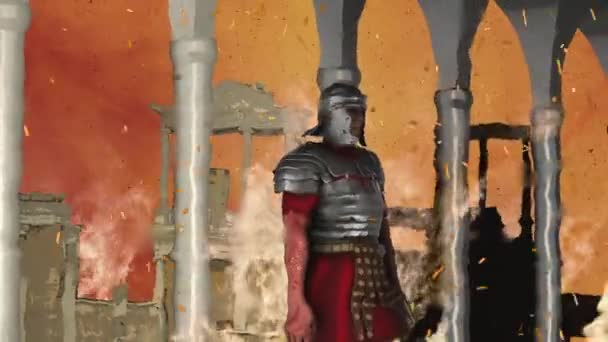 Starożytny Rzymski Żołnierz Stojący Obserwujący Rzym Płonie — Wideo stockowe