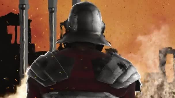 Romerska Soldat Tittar Rom Burning — Stockvideo