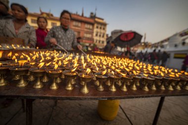 Katmandu 'da büyük bir stupa. Nepal, 14 Aralık 2017