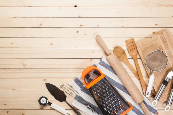 cooking tools with blue napkins