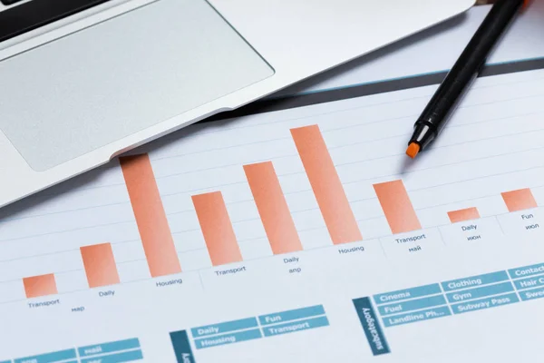 Tryckta finansiella diagram och diagram — Stockfoto