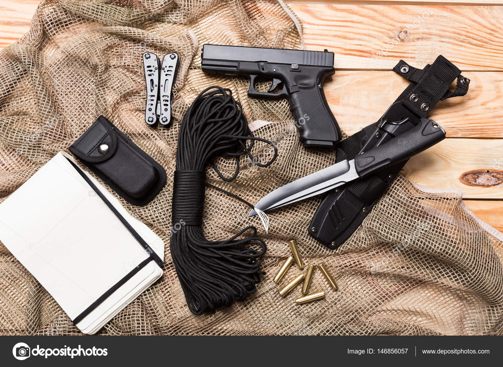 Gun, knife with sheath, compass Stock Photo by ©Fotofabrika 146856057