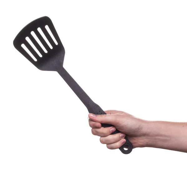 A nő kezében konyha spatula — Stock Fotó
