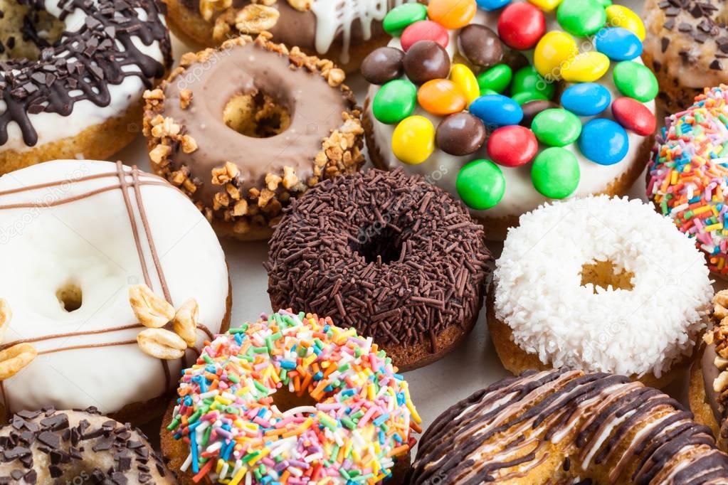 Selection of colorful donuts