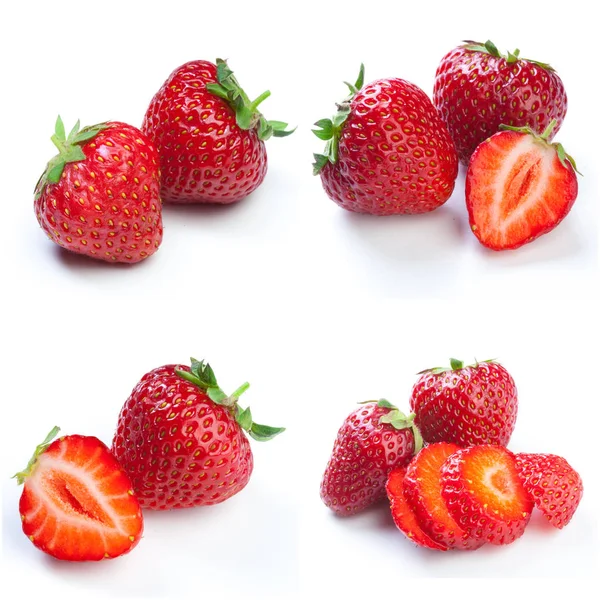 Jeu de fraises fraîches sur blanc — Photo