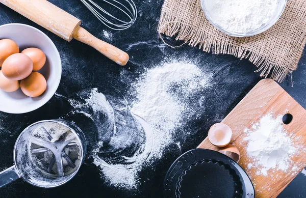 Šablona pečení ingredience a nádobí — Stock fotografie