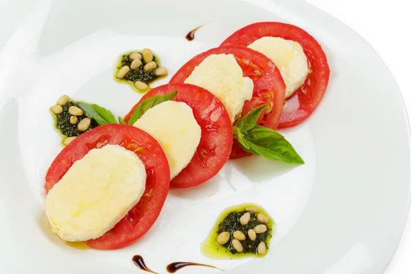 Mozzarella Tomato Basil Isolated White — Stock Photo, Image