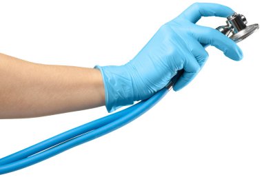 stetoskop elinde, yakın çekim, beyaz arka plan üzerinde izole