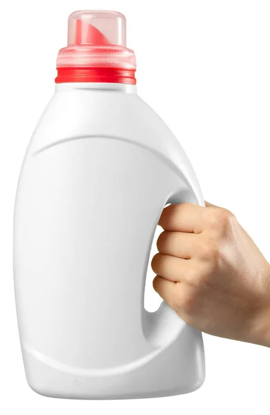 Mano Con Prodotto Detergente Sfondo Bianco — Foto Stock