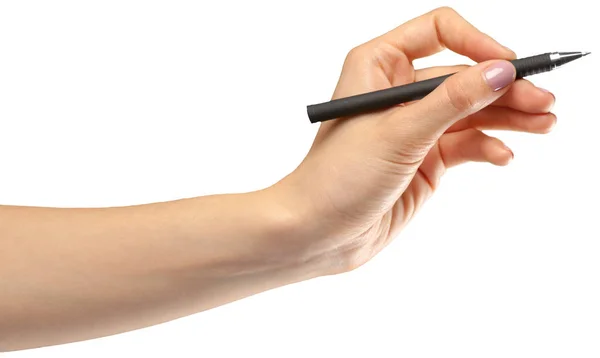 Weibliche Hand Auf Weißem Hintergrund Mit Stift — Stockfoto