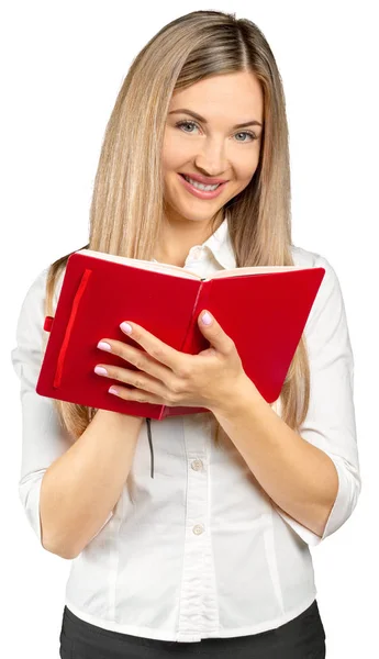 Empresaria Sostiene Cuaderno Con Una Pluma — Foto de Stock