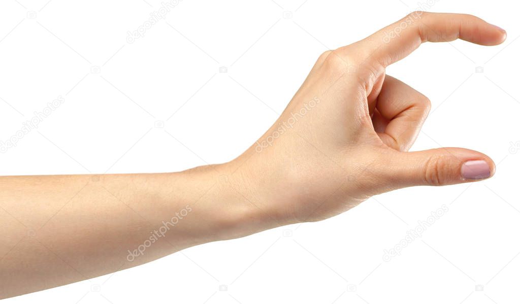 female hand gesture on white background