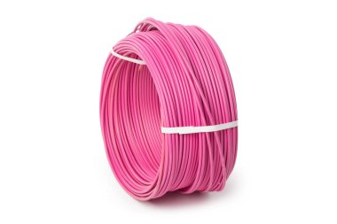 Beyaz arka plan üzerinde izole elektrik kablo, enerji ve teknoloji donatımı