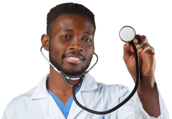 Médecin Avec Stéthoscope Isolé Sur Fond Blanc — Photo