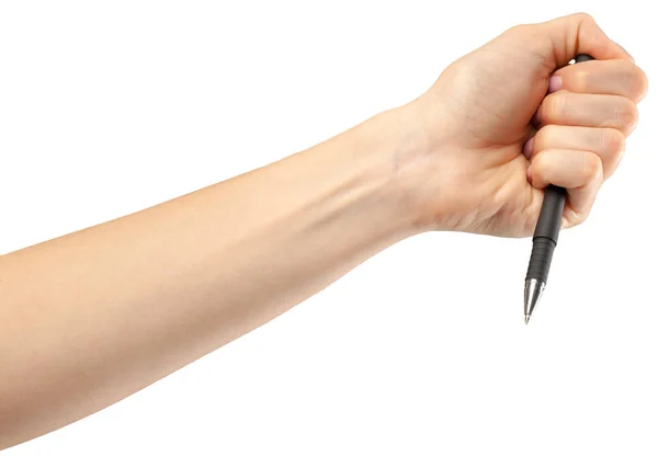 Weibliche Hand Auf Weißem Hintergrund Mit Stift — Stockfoto