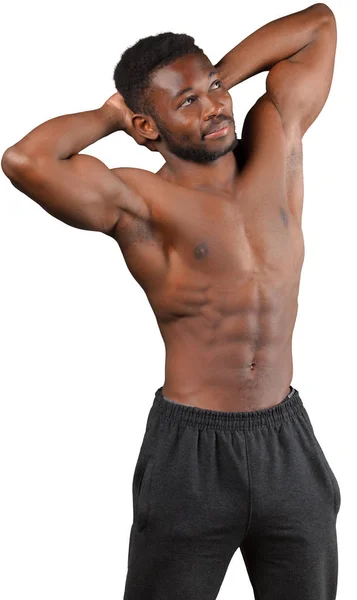 Handsome Guy Showing His Strong Torso Isolated White Background — Stock Photo, Image