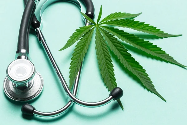 Närbild Medicinsk Marijuana Blå Bakgrund — Stockfoto