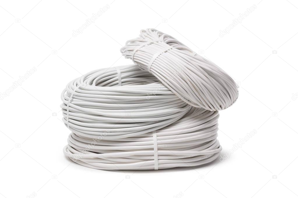 Electrical cables, energy and technology equipment isolated on white background