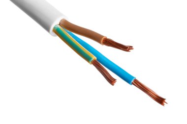 Beyaz arka plan üzerinde izole birçok telleri ile elektrik ekranlı kablo