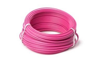 Beyaz arka plan üzerinde izole elektrik kablo, enerji ve teknoloji donatımı