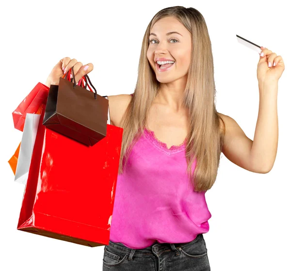 Joven Bonita Mujer Con Bolsas Compras —  Fotos de Stock