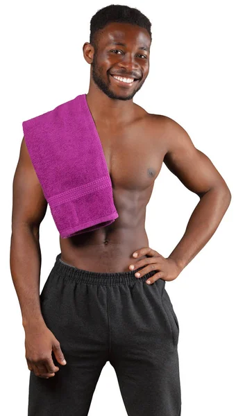 Stilig African American Man Med Handduk Isolerad Vit Bakgrund — Stockfoto