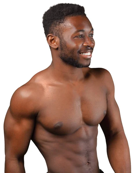 Muskulös Afrikanska Man Isolerade Vit Bakgrund — Stockfoto