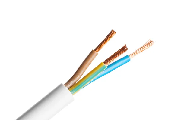 Cable Eléctrico Con Muchos Cables Aislados Sobre Fondo Blanco — Foto de Stock