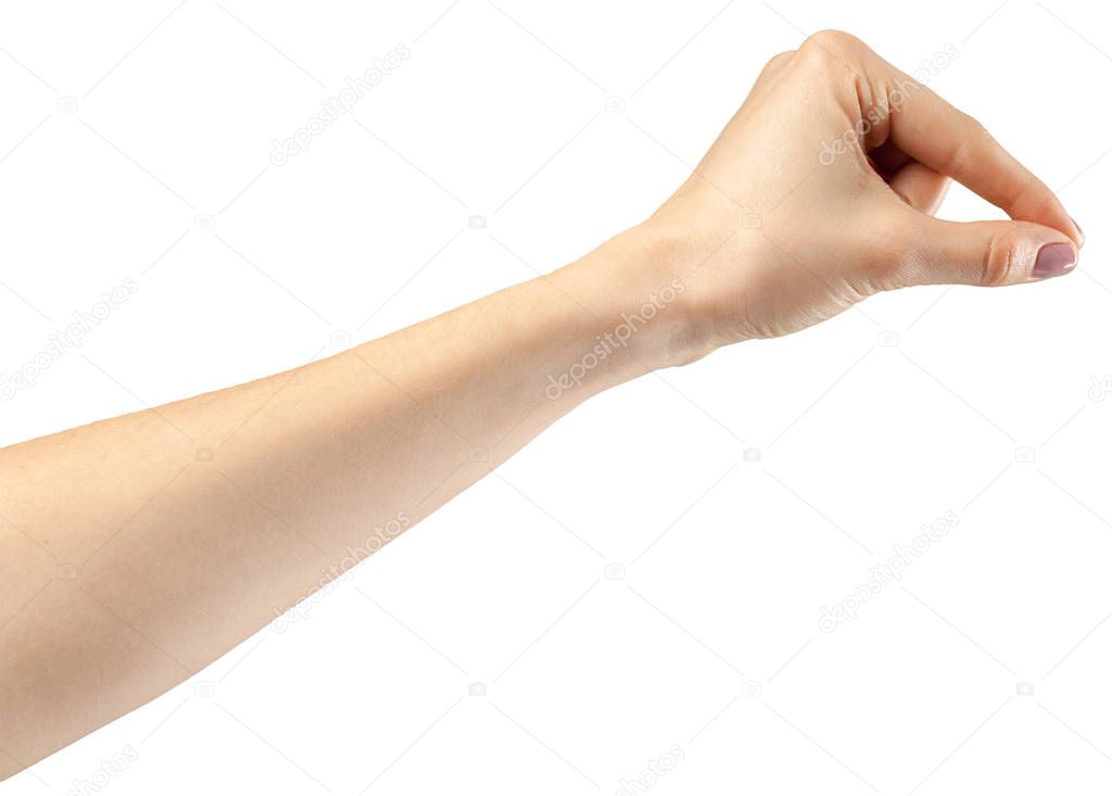 female hand gesture on white background