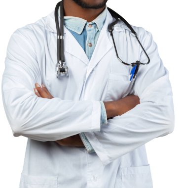 Beyaz arka plan üzerinde izole Afrika tıbbi doktor adam