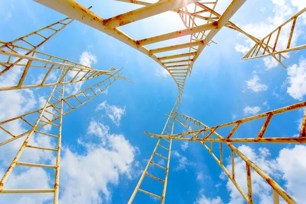 high stairs to the clouds sky