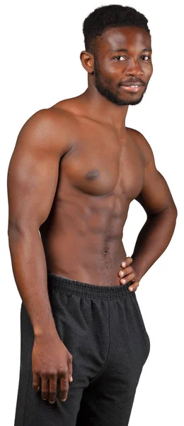 Homme Africain Musculaire Isolé Sur Fond Blanc — Photo