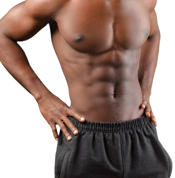 Torso Uomo Africano Muscoloso Isolato Sfondo Bianco — Foto Stock