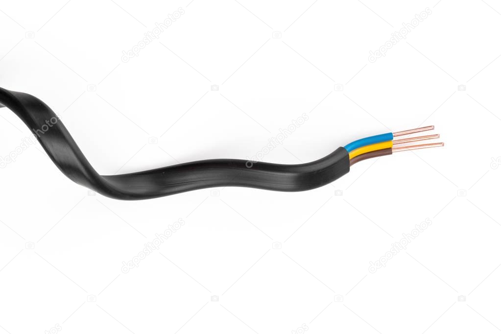 Electric screened cable with many wires isolated on white background