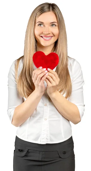 Woman Holding Red Heart — Stock Photo, Image