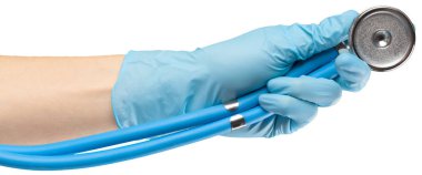 stetoskop elinde, yakın çekim, beyaz arka plan üzerinde izole