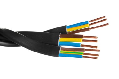 Beyaz arka plan üzerinde izole birçok telleri ile elektrik ekranlı kablo