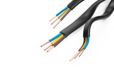 Beyaz arka plan üzerinde izole birçok telleri ile elektrik ekranlı kablo