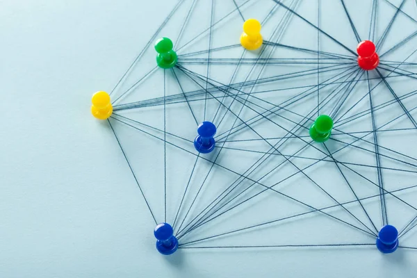 Network with pins concept, close up