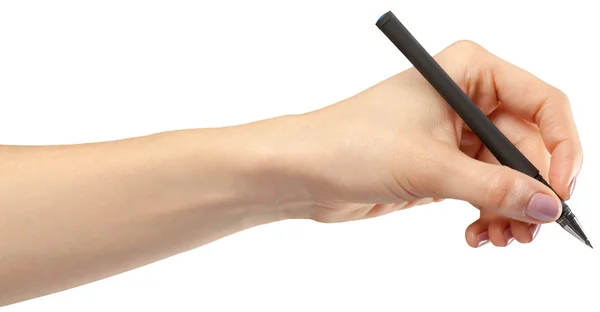 Женская Рука Белом Фоне Ручкой — стоковое фото