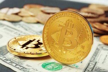 Bitcoins ve dolar, seçici odak