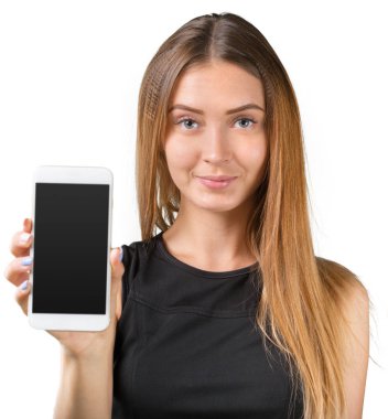 smartphone tutan güzel genç kadın portresi