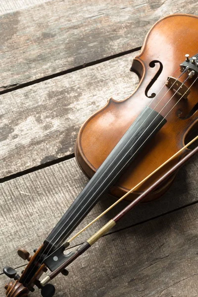 Violin Wooden Table Close View — Stock Photo, Image