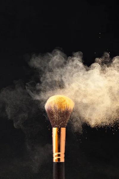 stock image Professional black make-up brush with powder