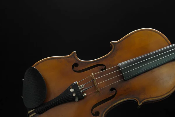 Vecchio Violino Marrone Sfondo Nero — Foto Stock