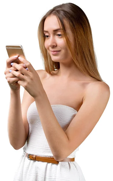 Portrait Beautiful Young Woman Holding Smartphone — Stock Photo, Image
